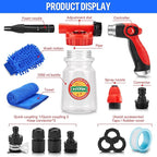 16 IN 1 Car Wash Foam Gun, Foam Cannon, Adjustable Hose Wash Sprayer with 2.5 to 6 Bars Foam Blaster, Suitable for Car Cleaning and Garden Use with 1/2” Quick Connector