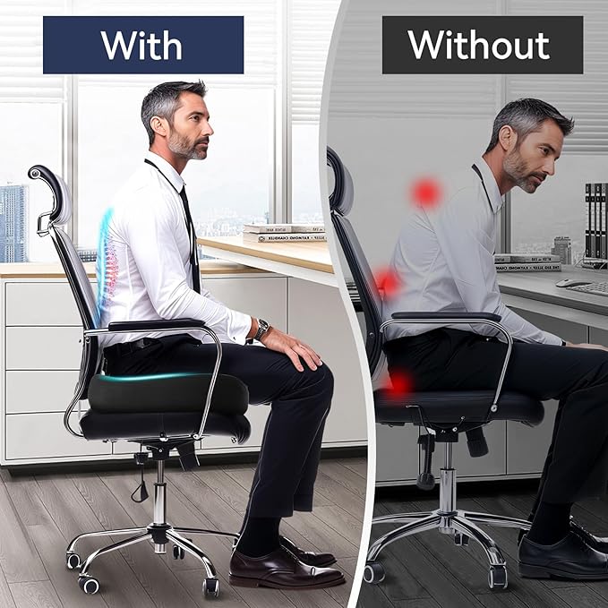 Ergonomic Memory Foam Seat Cushions for Office Chairs –Office Chair Cushion for Coccyx, Tailbone & Pressure Relief –Large Desk Chair Pad for Office, Gaming & Long Sitting,Washable Non-Slip Cover