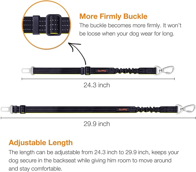 iBuddy Dog Seat Belts for Cars of Small/Medium/Large Dogs,Adjustable Pet Seat Belt for Dog Harness with Dual Safe Bolt Hook and Elastic Durable Nylon Dog Safety Belt for Car