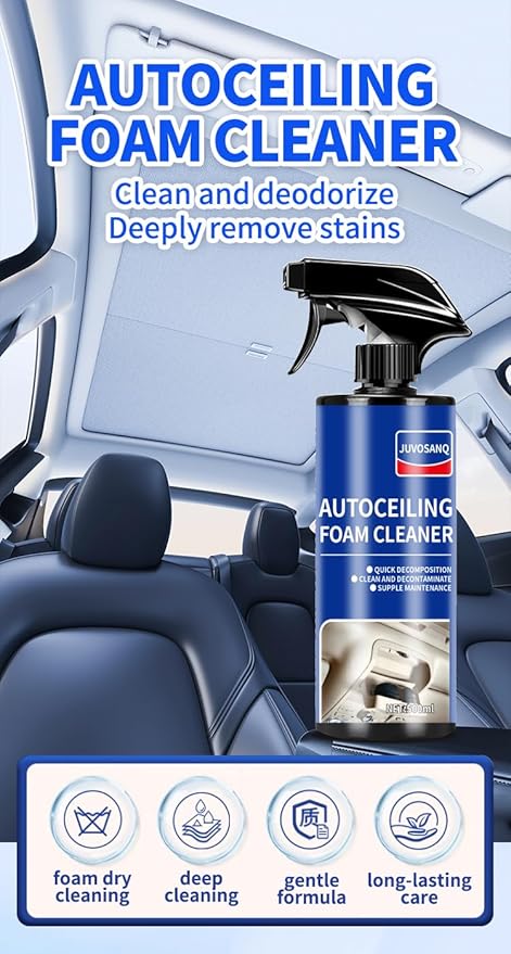 Car Ceiling Foam Cleaner, Enzyme Active Auto Interior Upholstery Cleaner, Multi-Purpose Decontamination for Seats/Carpet/Dashboard/Steering Wheel, Phosphate-Free 500ml/16.9oz