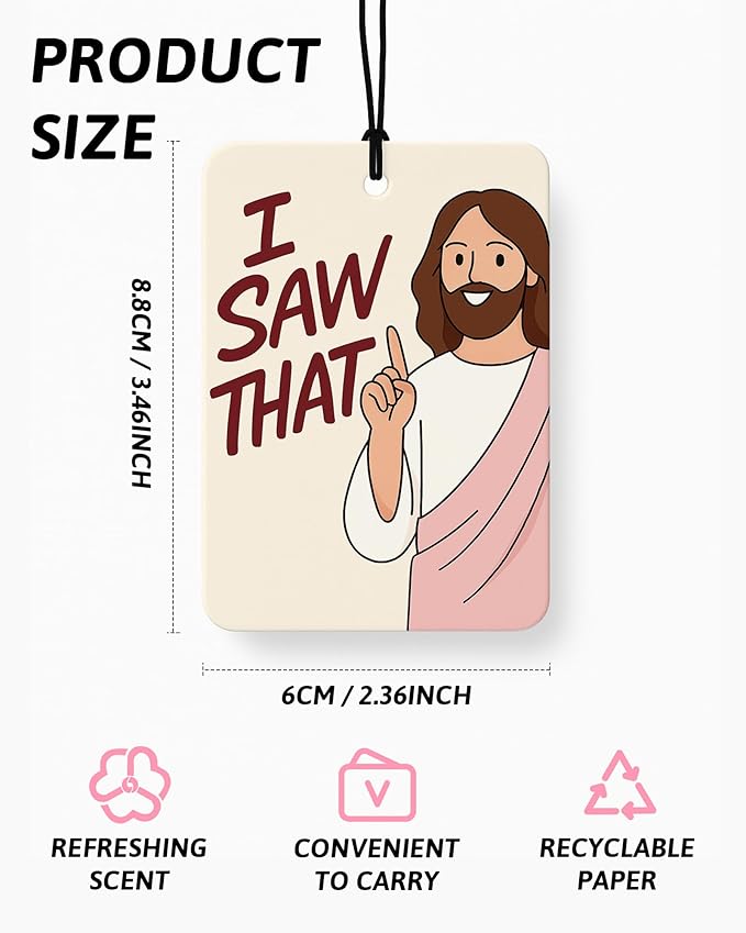 Funny Jesus Christian Car Air Freshener 4 Pcs Coconut Scented, Religious Faith Car Accessories Mirror Decor for Women, I Saw That Jesus Hanging Air Freshener for Cars Closet Drawer Books