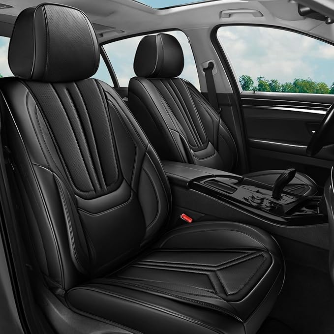 Car Seat Covers, Premium Leather Car Seat Covers, Waterproof and Breathable Seat Covers, Universal Car Seat Protector Fit for Cars, Trucks, SUVs, Pick-ups (Black, FullSet)