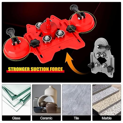 WORKEASE Diamond Hole Saw Kit, 11 Pcs Brazed Hollow Tile Set (0.24”-2”) with Double Suction Cups Guide Jig, Drill Bit Suitable for Glass, Ceramic, Tile, Marble, Porcelain Red