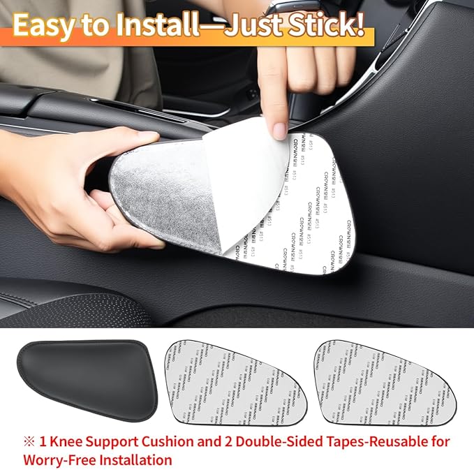 2PCS Car Knee Cushion Pad, Door Armrest Pad with Memory Foam for Knee Leg Elbow, Leather Knife-Shaped Car Armrest Cushion with Full Coverage Velcro, Automotive Interior Accessories(Black)