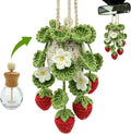 Crochet Car Air Freshener, 15ml Empty Refillable Oil Diffuser Bottle with Hanging Crochet Strawberry Plant for Car Rearview Mirror Air Freshener Diffuser for Home, and Office Decor