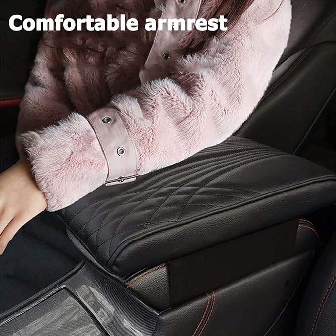 Car Center Console Cover, Memory Foam Car Armrest Cover, Black Arm Rest Covering Car, Middle Organizer Elbow Pillow, Leather armrest Cover for Car/SUV/Truck/Auto (No.2 Black)