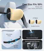 Wigoo 2026 Car Neck Pillow [No More Pressure, Odorless] Soft Car Headrest Pillow with Adjustable Strap Removable Cover 100% Memory Foam, Fits All Vehicles (Beige 2-Pack)