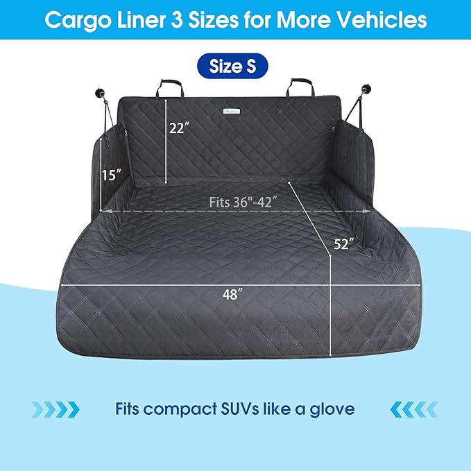 Dog Cargo Liner for Compact SUV - Heavy-Duty 900D Oxford Waterproof Pet Cargo Protector with 3-Sided Zippered All-Round Protection & TPU Suction Cups, Ideal for Dog Travel