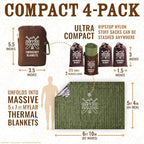 Don't Die In The Woods - Freakin’ Huge Emergency Blankets [4-Pack] Extra Large Thermal Mylar Space Blanket - One of The Ten Essentials Outdoor Survival Gear for Hiking Camping First Aid Kit (Green)