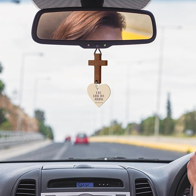 Sivak 5 Pcs Cross Car Air Fresheners Christian Heart Cross Hanging Gift for Driver Bible Car Mirror Rearview Decor Accessories Religious Scented Church Sunday School Gift