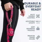 Spark Paws Handsfree Dog Leash – Shock Absorbing Waist Bungee Lead for Running, Car Seatbelt Clip & Poop Bag Set, Heavy Duty Tactical Lead for Medium, Large & X-Large Breeds - Fuchsia Camo