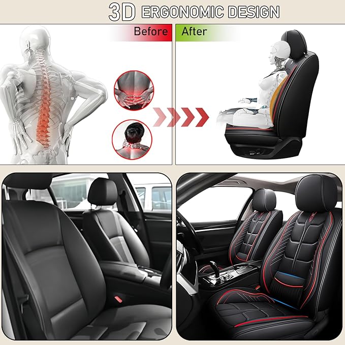 Leather Car Seat Covers Fit for Toyota 4Runner 1991-2024, 5 Seater Car Seat Cover, Premium Waterproof, Scratch Resistant Car Interior Accessories (Full Set Black Red)
