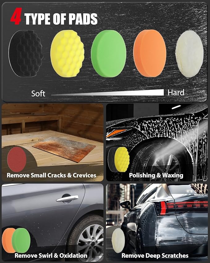 AVID POWER Car Buffer Polisher, 1200W 7 Inch/6 Inch Rotary Buffer Waxer, 6 Variable Speed 1600-3500 RPM, Detachable Handle & Side Handle for Car Detailing, Boat Sanding, Polishing and Waxing