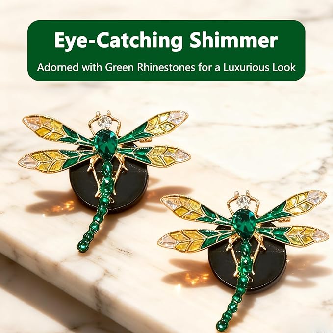 2Pcs Dragonfly Car Accessories Green Air Diffuser Vent Clips Cute Clip Decor for Vents Refillable Car Accessories Sparkly Glamorous Decoration for Interior Style