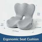 Exclusivo Mezcla Memory Foam Seat Cushion, Ergonomic Tailbone Pain Relief Cushions, Non-Slip Seat Pad for Office Chair and Car Seat, Light Grey