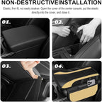 NBTEPEM Beige Center Console Cover, Sporty Leather Armrest Cover Cushion with 2 Storage Pockets, Universal Auto Middle Console Protector, Car Interior Accessories for Most SUV, Truck, Sedan Vehicles