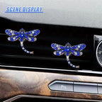 2PCS Bling Dragonfly Car Air Vent Clips, Crystal Rhinestone Car Air Conditioning Outlet Clip, Universal Cute Vehicle Interior Diffuser Decoration Accessories for Women(Blue)