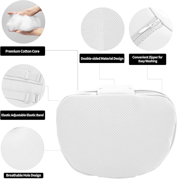 Car Headrest Pillow for Driving, Dual-Sided Leather Design Neck Pillow, Breathable Softness Neck Support, Universal Fit Head Rest Travel Pillow, White, 2 Pack