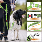 Removable Dog Seat Belt Harness for Car, 3 in 1 Pet Dog Car Seatbelt Leash, Retractable Restraint Secures to Vehicle Headrest & Adjustable Reflective Bungee Dog Seatbelt Tether, Green and Black