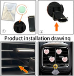 Quartz Heart Air Fresheners, 4 Pcs Pink Heart Style Vent Clips, Cute Car Decoration & Interior Decor Accessories for Women & Men + Sunflower Mask Hook