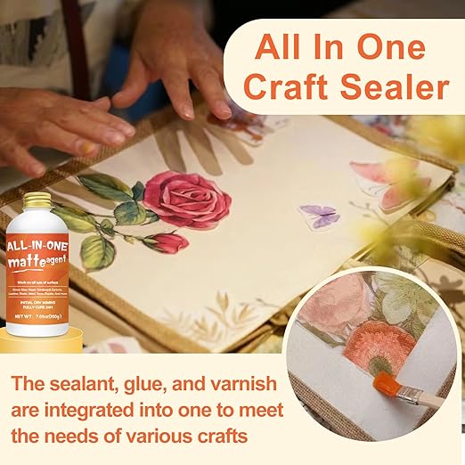 Crafts Sealer Matte Finish, 200ml All Purpose Craft Glue, Varnish, and Finish, All in One Craft Glue for Wood, Paper, Acrylic Paints, Ceramics, Fabrics, Clay (Matte)