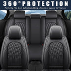 WELLDO Car Seat Covers Full Set, Leather Seat Covers for Cars, Car Seat Protector Waterproof, Non-Slip Car Interior Covers Full Set Universal Automotive Seat Covers for Most Cars SUVs, Black