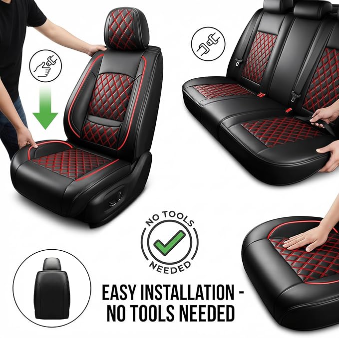 Fit Integra Car Seat Covers for Acura Integra 2023-2026 - Premium Leather, Waterproof, All-Weather, Airbag Compatible, Breathable, Seat Protectors, Only 2 Front seat Covers, Redline