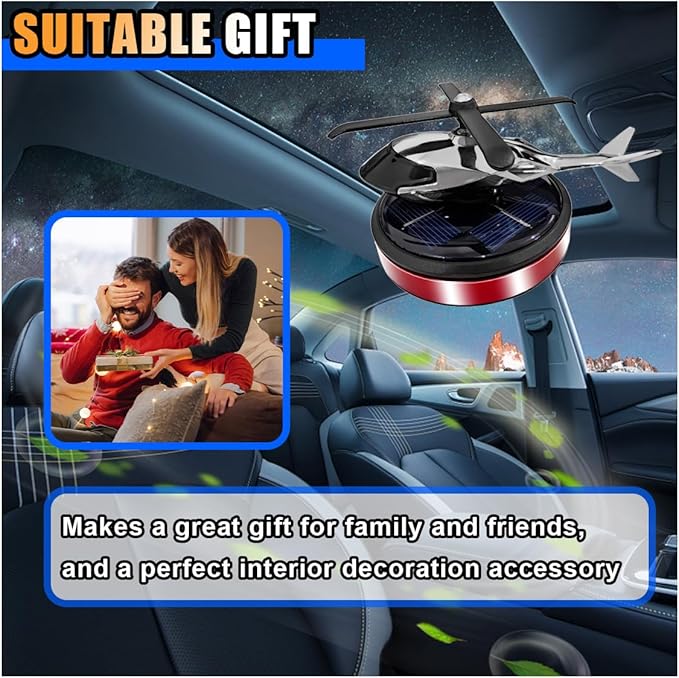 Helicopter Car Air Fresheners with Solar Rotating, Creative Car Perfume Decoration, Auto Airplane Fragrance Diffuser for Cars, Home, Office (Not Including the Fragrance) (Red)