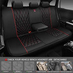 CAR PASS Piping Luxury Leather Seat Covers Full Set,5 Seats Anti-Slip Waterproof Seat Covers Compatible with Front Armrests,Universal Fit for Sendan SUV Van Truck,Airbag Compatible,Black and Red