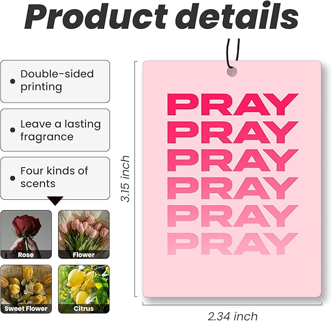Trendy Black Pink Floral Christian Car Air Freshener 4 Pcs - Flowers Bible Verse Religious Hanging Air Freshener 4 Pcs for Cars Closet Drawer Books, Christian Accessories Mirror Gifts for Women Girls