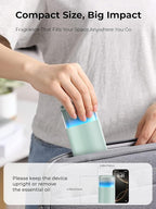 Battery Operated Waterless Diffuser – Portable Scent Machine for Car, Office & Bedroom, Ultrasonic Aroma Mist with 9 Color LED Light, Mini Essential Oil Diffuser Light Cyan