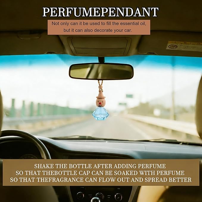 2 Pack Refillable Car Air Freshener Hanging Diffuser, Empty Glass Bottle with Wooden Cap, Drift Car Air Freshener for Essential Oils, Long Lasting Car Fresheners - Car Accessories-A-4
