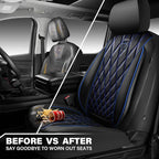 CAR PASS Piping Luxury PU Leather Two Front Car Seat Covers,Waterproof Anti- Slip Seat Covers Compatible with Front Seat Armrests,Universal Fit for Suvs,Vans,Trucks,Airbag Compatible(Black and Blue)