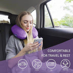 Neck Pillow for Travel Memory Foam - Airplane Pillows for Sleeping with Attachable Snap Strap Soft Washable Cover, Flight Pillow for Traveling, Car, Home, Provide Head Neck Support Rest Purple