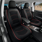 Road Comforts Car Seat Covers, Leather Front Seat Covers with Piping, Air-Cool Mesh Designed, Airbag Compatible Automotive Seat Covers for Most Car, Truck, Van, SUV - Black with Red Piping