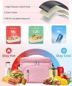 Insulated Lunch Bag for Men & Women, 9L Leakproof Lunch Box Soft Cooler Tote with 5 Pockets, 600D Oxford, EVA Lining, Adjustable Strap for Work, Picnic, Beach&Travel-Pink