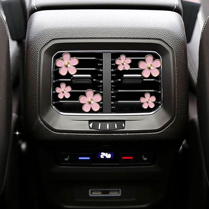 Daisy Air Vent Clips - 6 Pcs Cute Flower Air Conditioning Outlet Clip Car Air Fresheners Vent Clips Interior Decor Charm Cute Car Accessories for Women Girls + Mask Hook(Pink)