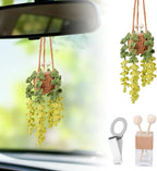 Crochet Car Air Freshener, 8ml Empty Refillable Oil Diffuser Bottle with Hanging Crochet Pink Strawberry Plant & Hanging Tools, Car Rearview Mirror Diffuser for Wall Art & Home & Office Decoration