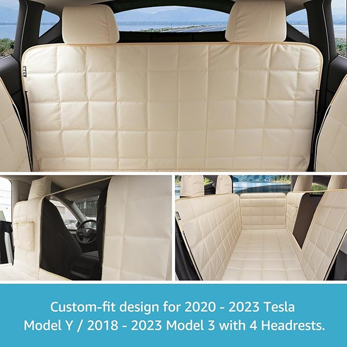 Lassie Dog Car Hammock for 2020-2026 Tesla Model Y Back Seat Pet Cover for Dogs with 4 Headrests and 2 Seat Belts, 100% Waterproof Backseat Hammock Pet Seat Protector for Tesla Model Y