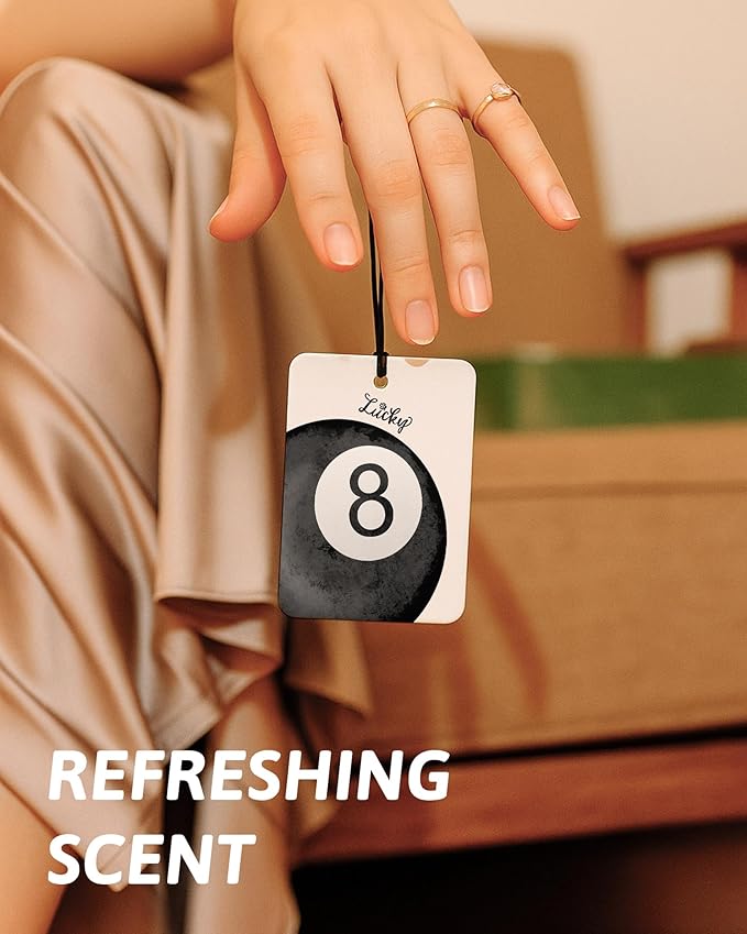 Black Preppy Car Air Freshener 4 Pcs, Trendy Retro Ace Card Lucky 8 Ball Disco Ball Hanging Air Freshener for Cars Closet Drawer Books, Girly Car Accessories Mirror Decor for Women