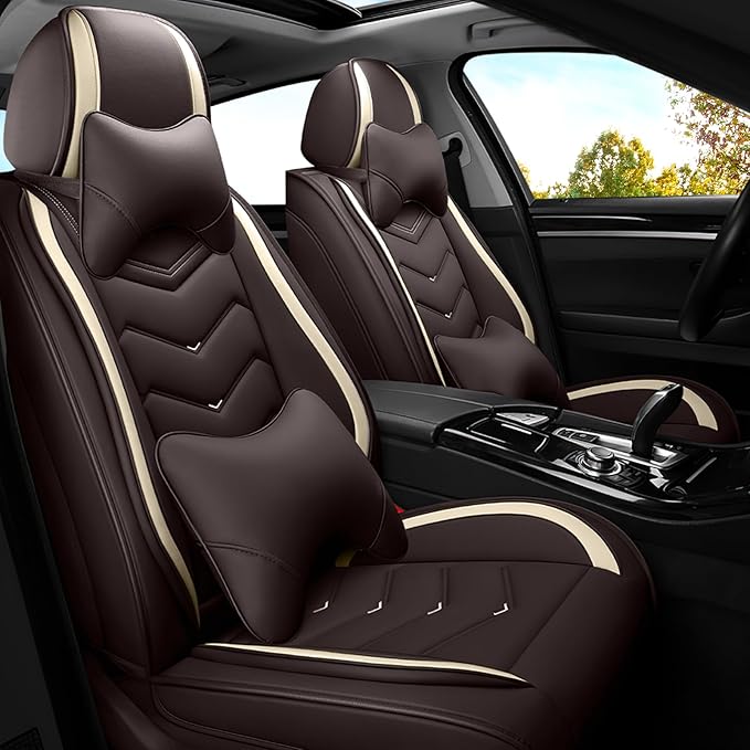 Car Seat Covers for Hyundai Sonata 2002-2025, Premium Nappa Leather Car Seat Cover, Stylish Sport Seat Covers， Automobile Seat Cover Sets.(Luxury 2 Seats/Coffee Color)