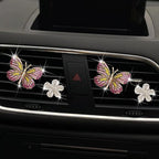 Bling Butterfly Air Vent Clips, 4 Pcs Crystal Daisy Car Air Fresheners, Rhinestone Diamond Flower Car Decoration