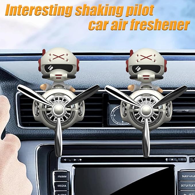 2Pcs Car Air Fresheners, Cute Bear Pilot Automotive Air Outlet Creative Car Perfume Diffuser, Automotive Accessories Air Vent Decoration with 8 Fragrant Tablets (White 1+White 1)