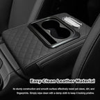Car Center Console Armrest Pillow, Multifunctional Armrest Box Cover with Cup Phone Tissue Holder & Side Pockets, Waterproof Leather Middle Console Cushion for Most Vehicles (Black, Embroidered)