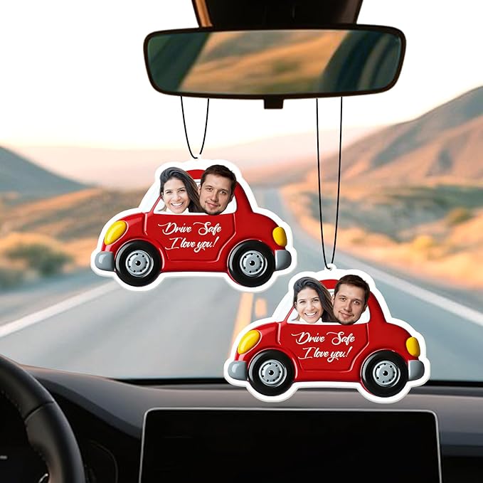 Personalized Valentine's Day Car Air Freshener with Pictures, I Love You, Drive Safe, Fun Couple Gift, Hanging 2Pack
