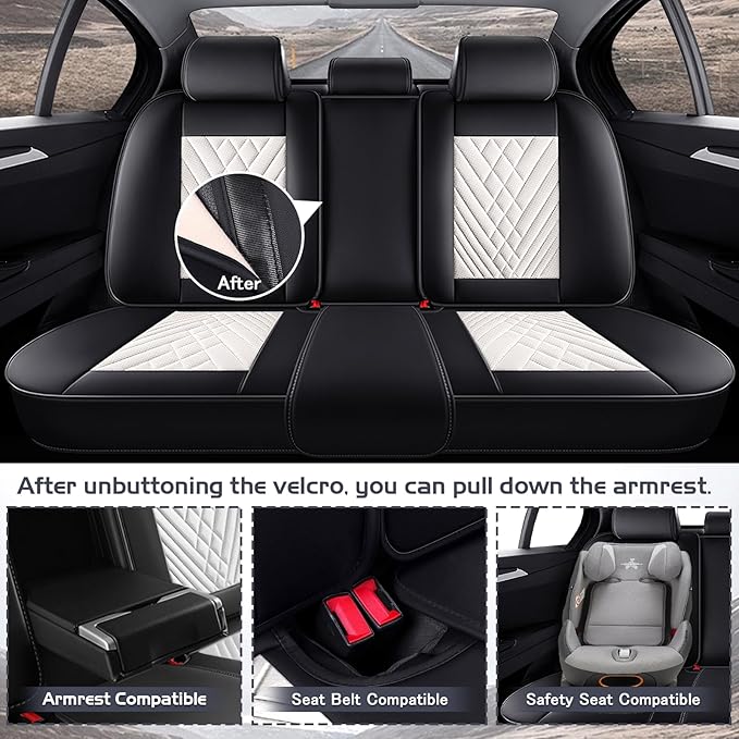 Truck Seat Covers for Ram 1500 2009-2026, Waterproof Premium Leather Full Coverage Car Seat Cover, Muscle Sport Style Auto Interior Seat Cover Sets (Full Set/Black White)