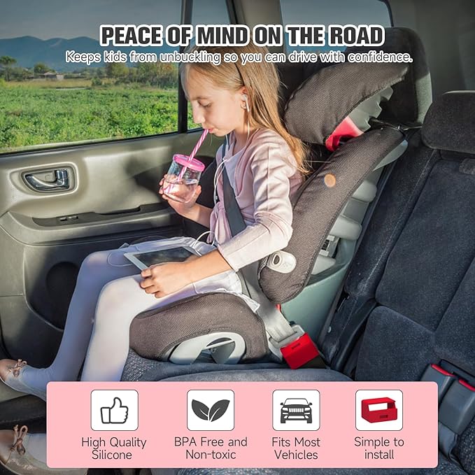 Morlike Silicone Seatbelt Secure Buckle Safety Cover Lock | Keep Children Safe in Car Seat and Prevent Kids from Accidentally Unbuckling | Buckle Guard Fits Almost Vehicles(RED, 1 Pack)