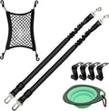 Dog Car Accessories Essentials Kit, with 2 Retractable Harness Adjustable Seat Belt Leash, Portable Collapsible Pet Bowl, Car Net Barrier for Dogs in Vehicle, and 4 Headrest Hooks for Hanger
