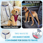 Lukovee Dog Car Seat Belt, 2 Pack Headrest Restraint Seatbelt, Adjustable Pet Safety Leads with Reflective Elastic Bungee for Dog Harness Collar Travel Daily Use (Blue Paw,Headrest+Clip)