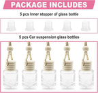 5 pcs Car Hanging Empty Glass Perfume Bottles Pendant Bottle, DIY Air Freshener Pendant, Empty Clear Glass Essential Diffuser Oil Aromatherapy, Glass Bottle Decor (Cylindrical)